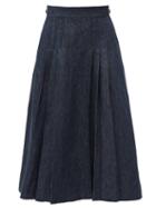 Matchesfashion.com Gabriela Hearst - Lerna Pleated Linen-denim Skirt - Womens - Denim