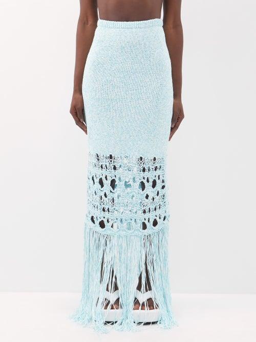 Christopher Esber - Fringed Crochet-knit Maxi Skirt - Womens - Aqua