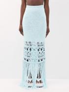 Christopher Esber - Fringed Crochet-knit Maxi Skirt - Womens - Aqua
