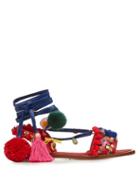 Dolce & Gabbana Pompom-embellished Leather Flat Sandals