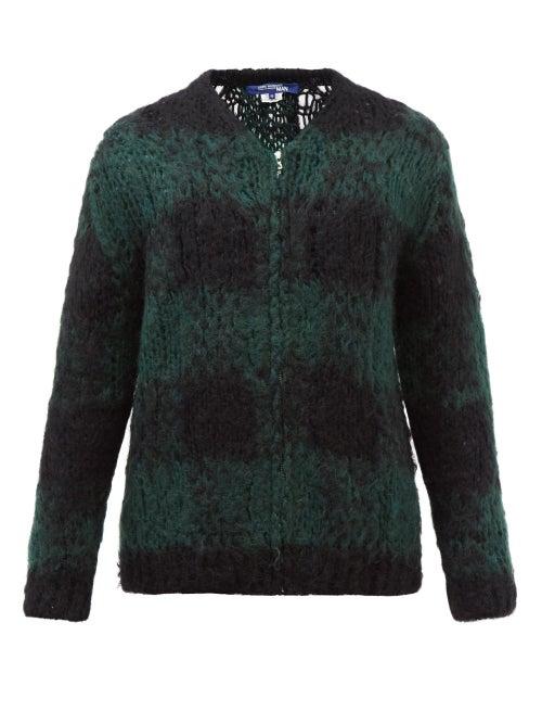 Junya Watanabe - V-neck Check Wool-blend Cardigan - Mens - Green