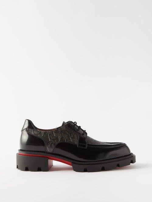 Christian Louboutin - Our Georges Monogram-panel Leather Derby Shoes - Mens - Black
