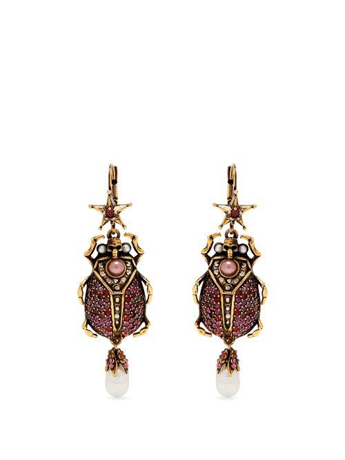 Matchesfashion.com Alexander Mcqueen - Crystal Embellished Beetle Drop Earrings - Womens - Pink