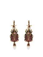 Matchesfashion.com Alexander Mcqueen - Crystal Embellished Beetle Drop Earrings - Womens - Pink