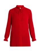 Matchesfashion.com Balenciaga - Ruffled Tie Neck Pliss Blouse - Womens - Red