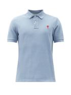 Matchesfashion.com Ami - Logo-embroidered Organic-cotton Polo Shirt - Mens - Light Blue