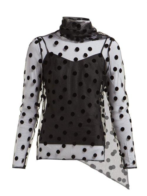 Matchesfashion.com Erdem - Yovanna Tie Neck Polka Dot Tulle Top - Womens - Black