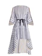 Matchesfashion.com Palmer//harding - Adjustable Sleeve Step Hem Striped Cotton Shirt - Womens - Blue Stripe