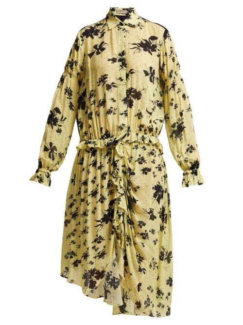 Matchesfashion.com Preen Line - Bonna Floral Print Ruched Midi Dress - Womens - Yellow Multi