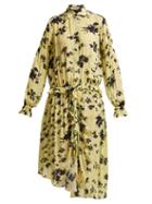 Matchesfashion.com Preen Line - Bonna Floral Print Ruched Midi Dress - Womens - Yellow Multi