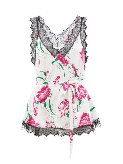 Rodarte - Lace-trimmed Floral-print Silk Camisole Top - Womens - White Multi