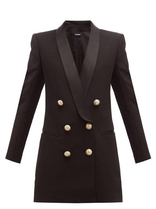 Matchesfashion.com Balmain - Double Breasted Crepe Blazer Dress - Womens - Black