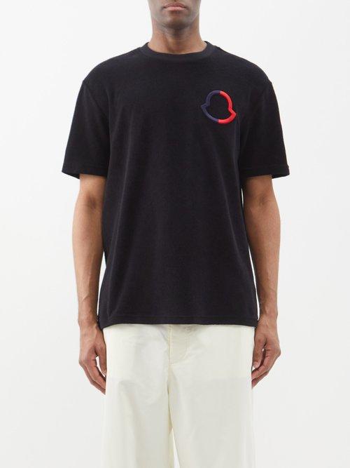 Moncler - Embroidered-logo Cotton-terry T-shirt - Mens - Black