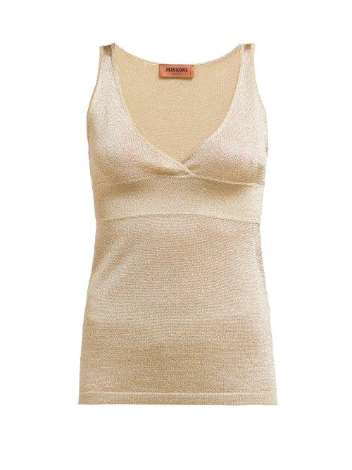 Matchesfashion.com Missoni - V Neck Lurex Tank Top - Womens - Gold