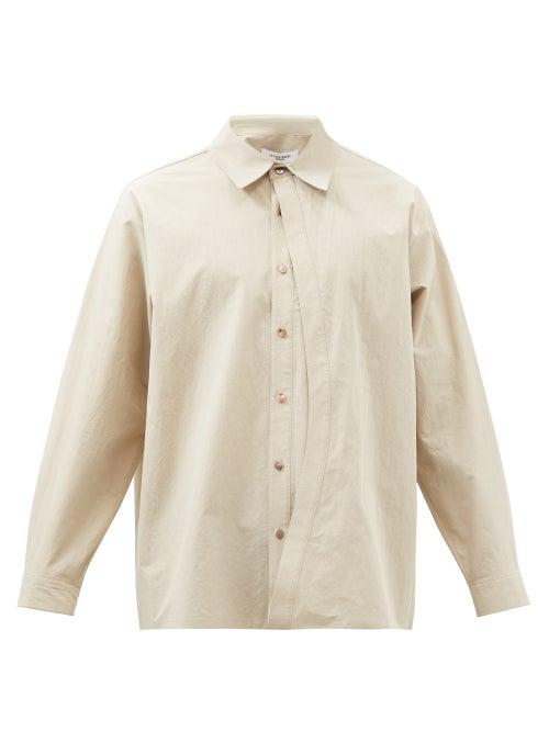 Le17septembre Homme - Curved-placket Cotton-blend Poplin Shirt - Mens - Beige