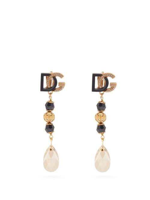 Matchesfashion.com Dolce & Gabbana - D & G Crystal And Faux Pearl Drop Earrings - Womens - Black