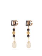 Matchesfashion.com Dolce & Gabbana - D & G Crystal And Faux Pearl Drop Earrings - Womens - Black