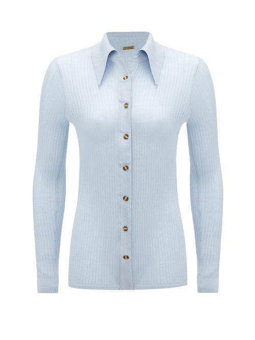 Matchesfashion.com Dodo Bar Or - Paya Rib-knitted Silk Shirt - Womens - Light Blue
