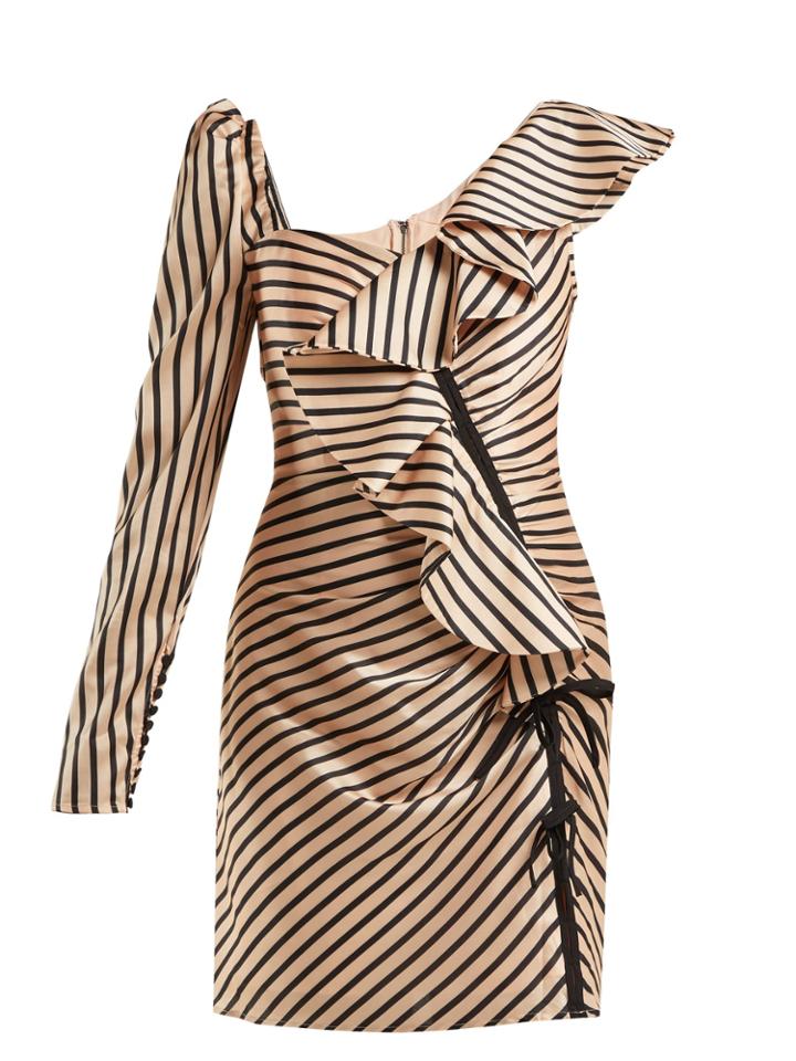 Self-portrait Asymmetric Striped Satin Mini Dress