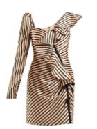 Self-portrait Asymmetric Striped Satin Mini Dress
