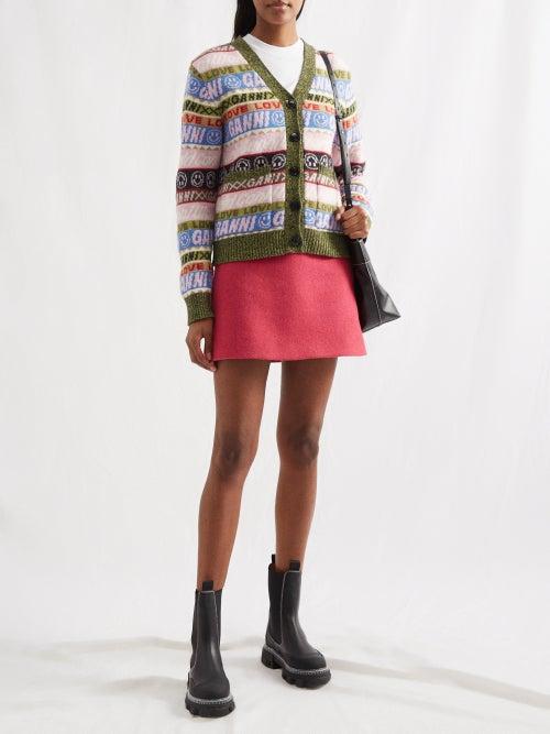 Ganni - Smiley-logo Jacquard Cardigan - Womens - Multi
