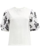 Matchesfashion.com Erdem - Theodora Poplin-sleeve Cotton-blend Top - Womens - White