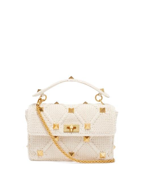 Matchesfashion.com Valentino Garavani - Roman Stud Cabled-cotton Shoulder Bag - Womens - Cream Multi