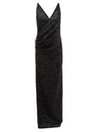 Matchesfashion.com Balmain - Sequinned Wrap Effect Gown - Womens - Black