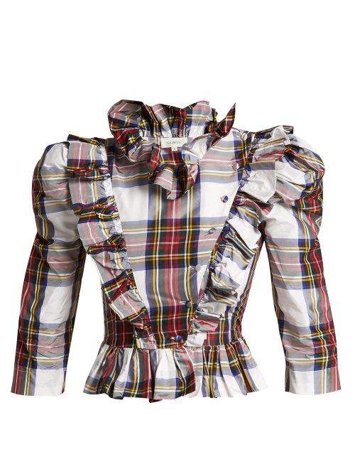 Matchesfashion.com Isa Arfen - Edith Ruffled Silk Taffeta Blouse - Womens - Red Multi