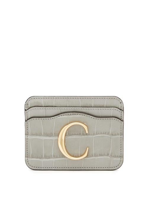 Matchesfashion.com Chlo - The C Logo Crocodile-embossed Leather Cardholder - Womens - Grey
