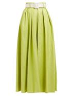 Matchesfashion.com Marta Ferri - High Rise Silk Bourette Belted Maxi Skirt - Womens - Green