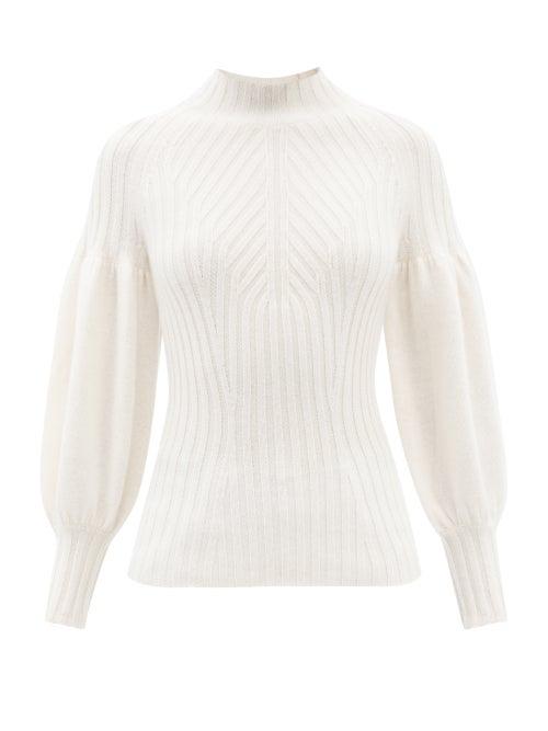 Zimmermann - Puff-sleeve Rib-knitted Cashmere Sweater - Womens - Ivory