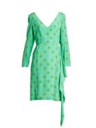 Matchesfashion.com Natasha Zinko - V Neck Polka Dot Silk Crepe Dress - Womens - Green