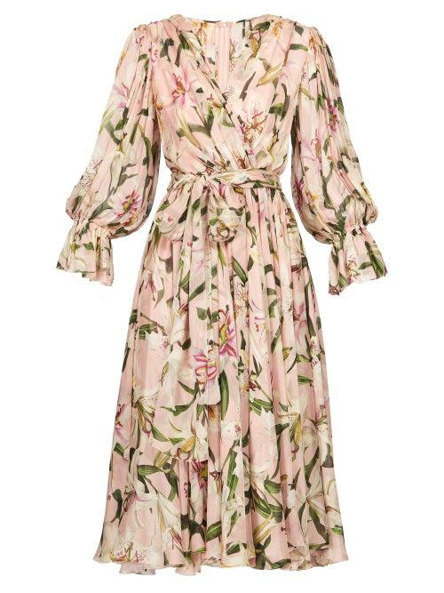 Matchesfashion.com Dolce & Gabbana - Lily Print Tie Waist Dress - Womens - Pink