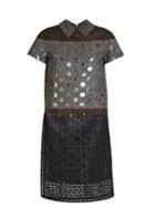 Kolor Contrast-panelled Point-collar Short-sleeved Dress