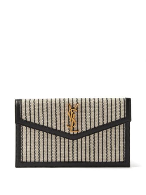 Saint Laurent - Uptown Ysl-monogram Striped-canvas Pouch - Womens - Black White