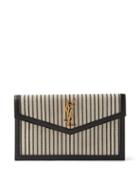 Saint Laurent - Uptown Ysl-monogram Striped-canvas Pouch - Womens - Black White