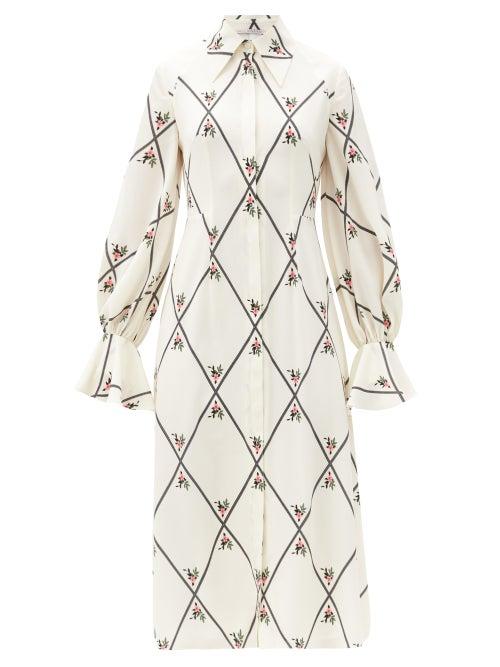 Matchesfashion.com Emilia Wickstead - Elsia Gathered-cuff Floral-print Dress - Womens - White Multi