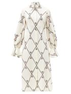Matchesfashion.com Emilia Wickstead - Elsia Gathered-cuff Floral-print Dress - Womens - White Multi