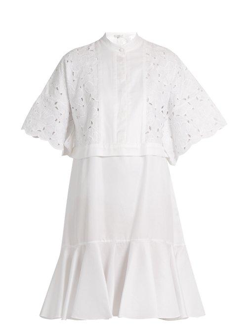 Matchesfashion.com Erdem - Kathy Half Placket Broderie Anglaise Dress - Womens - White