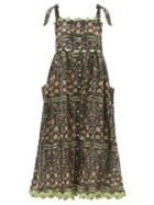 Matchesfashion.com Juliet Dunn - Tie-shoulder Floral-print Cotton Midi Dress - Womens - Green Multi