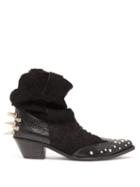 Matchesfashion.com Junya Watanabe - Studded Suede Western Ankle Boots - Womens - Black