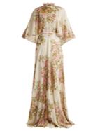 Giambattista Valli Rose-print High-neck Tiered Silk-georgette Gown