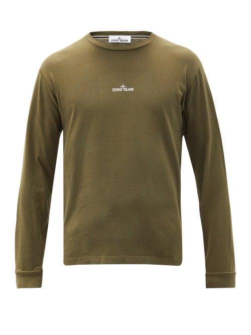 Matchesfashion.com Stone Island - Stencil Three-print Long-sleeve Cotton T-shirt - Mens - Green