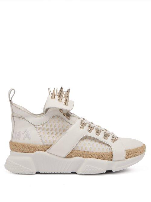 Matchesfashion.com Marques'almeida - Spike Studded Leather & Raffia High Top Trainers - Womens - White
