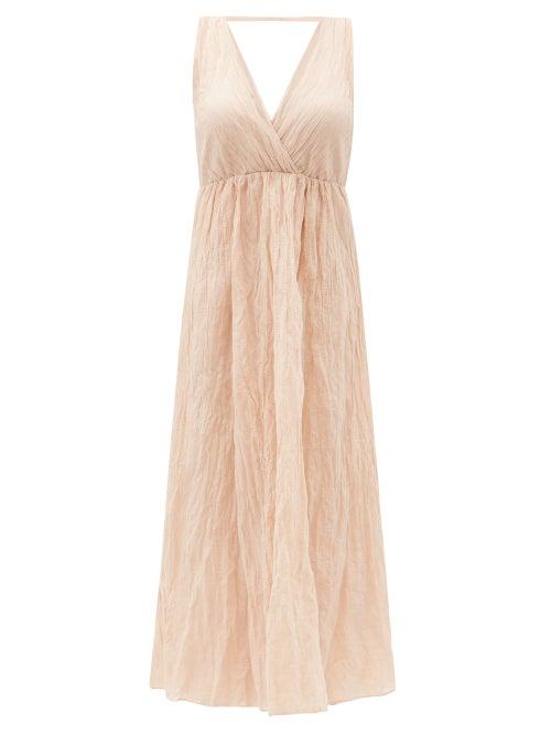 Matchesfashion.com Mes Demoiselles - Cleopatre Crinkled Cotton-blend Midi Dress - Womens - Light Pink
