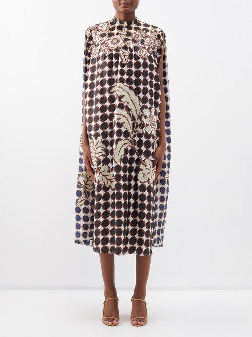 Biyan - Anatoly Embroidered Polka-dot Silk-blend Dress - Womens - Terracotta Multi