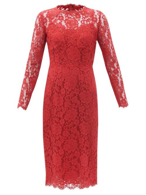 Matchesfashion.com Dolce & Gabbana - Cordonetto-lace Sheath Midi Dress - Womens - Red