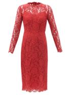 Matchesfashion.com Dolce & Gabbana - Cordonetto-lace Sheath Midi Dress - Womens - Red