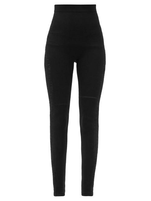 Matchesfashion.com Fendi - Ff-jacquard Mock-neck Thermal Leggings - Womens - Black